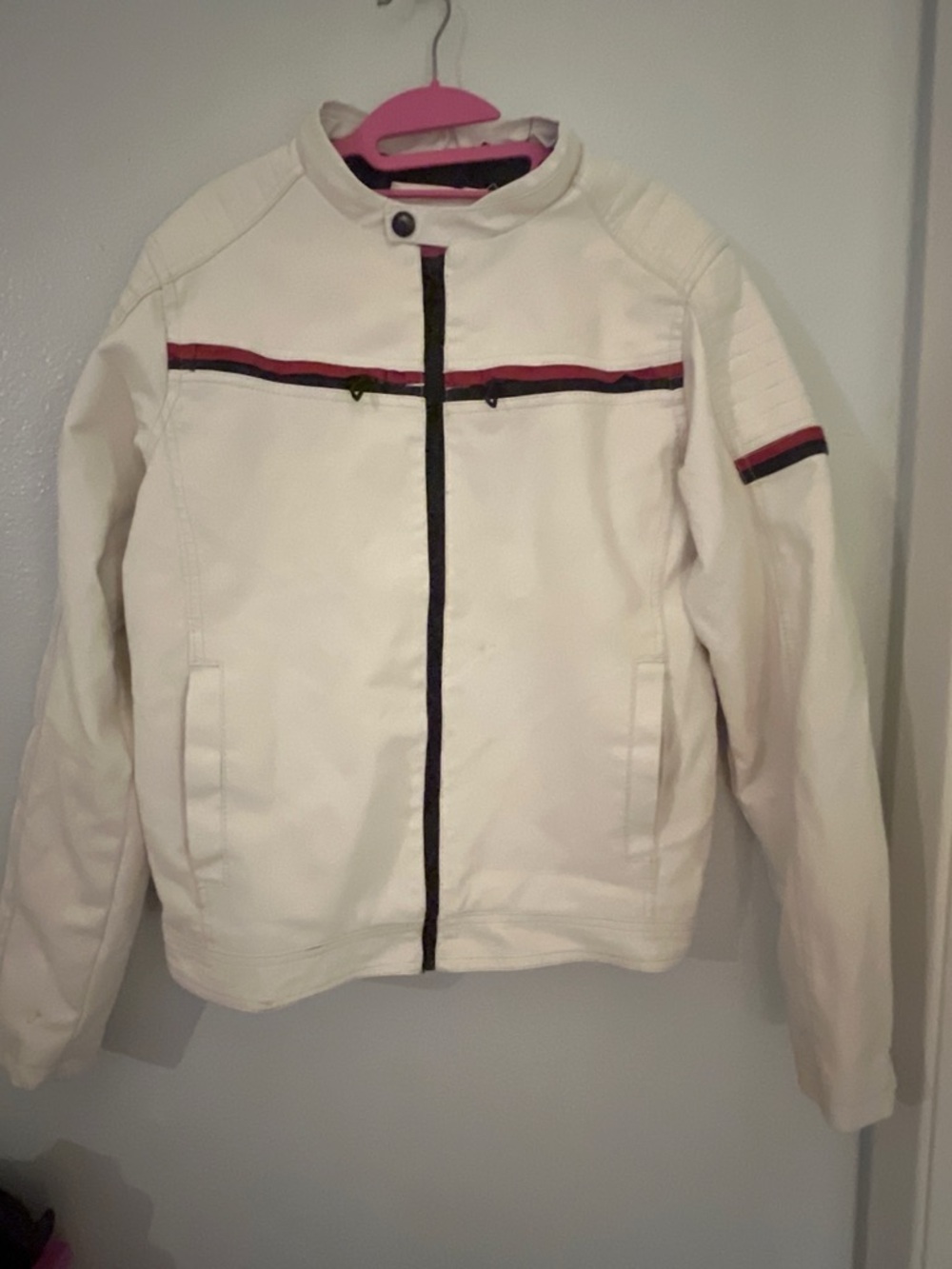 Men's Lightweight White Zip Shirt Jacket with Contrast Stripes